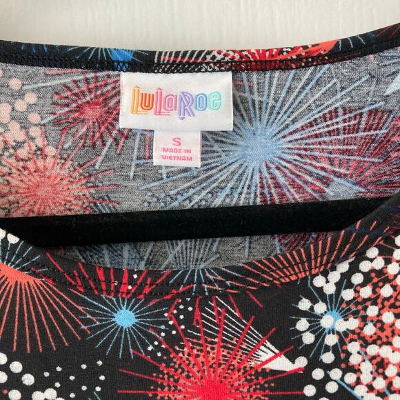 NWT Lularoe Irma T Small Black Shirt Top Fireworks July 4th Patriotic Holiday - Picture 3 of 5